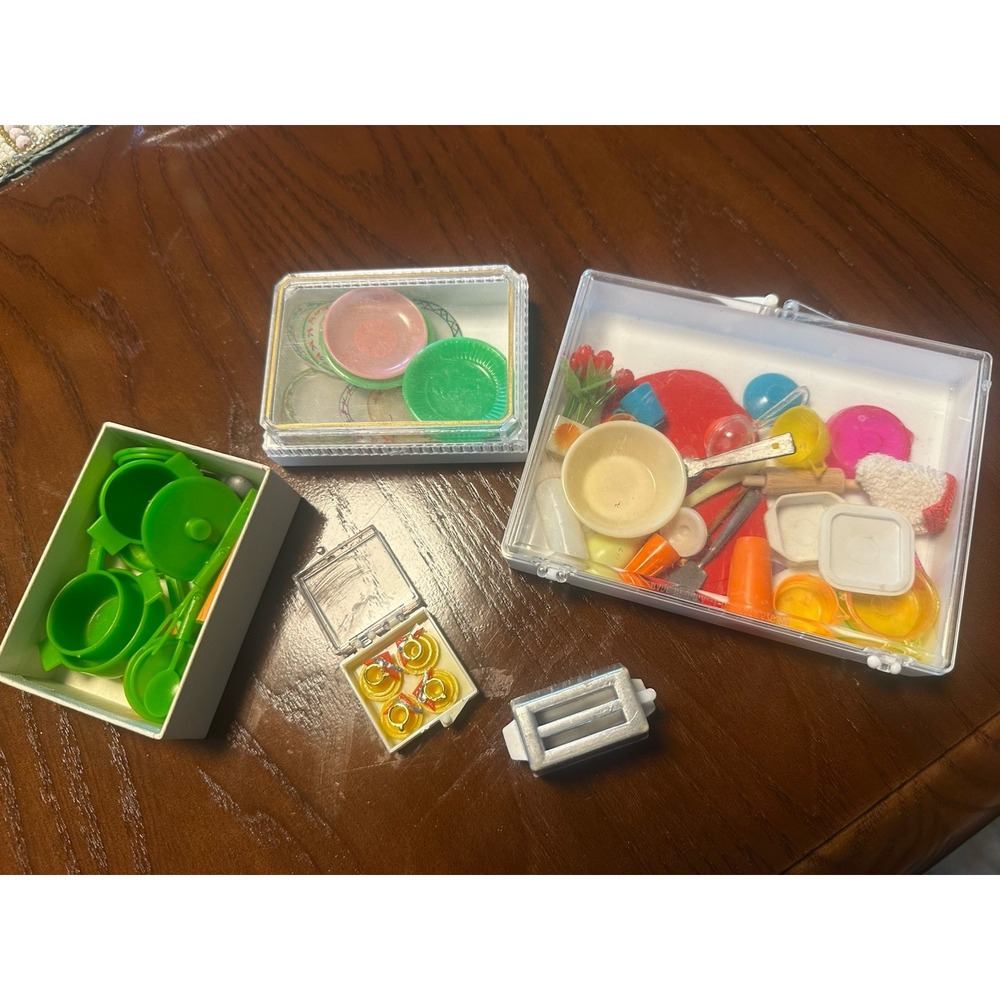 Dollhouse Plastic Cookware, Plates, Toaster, & Coffee Cups Lot